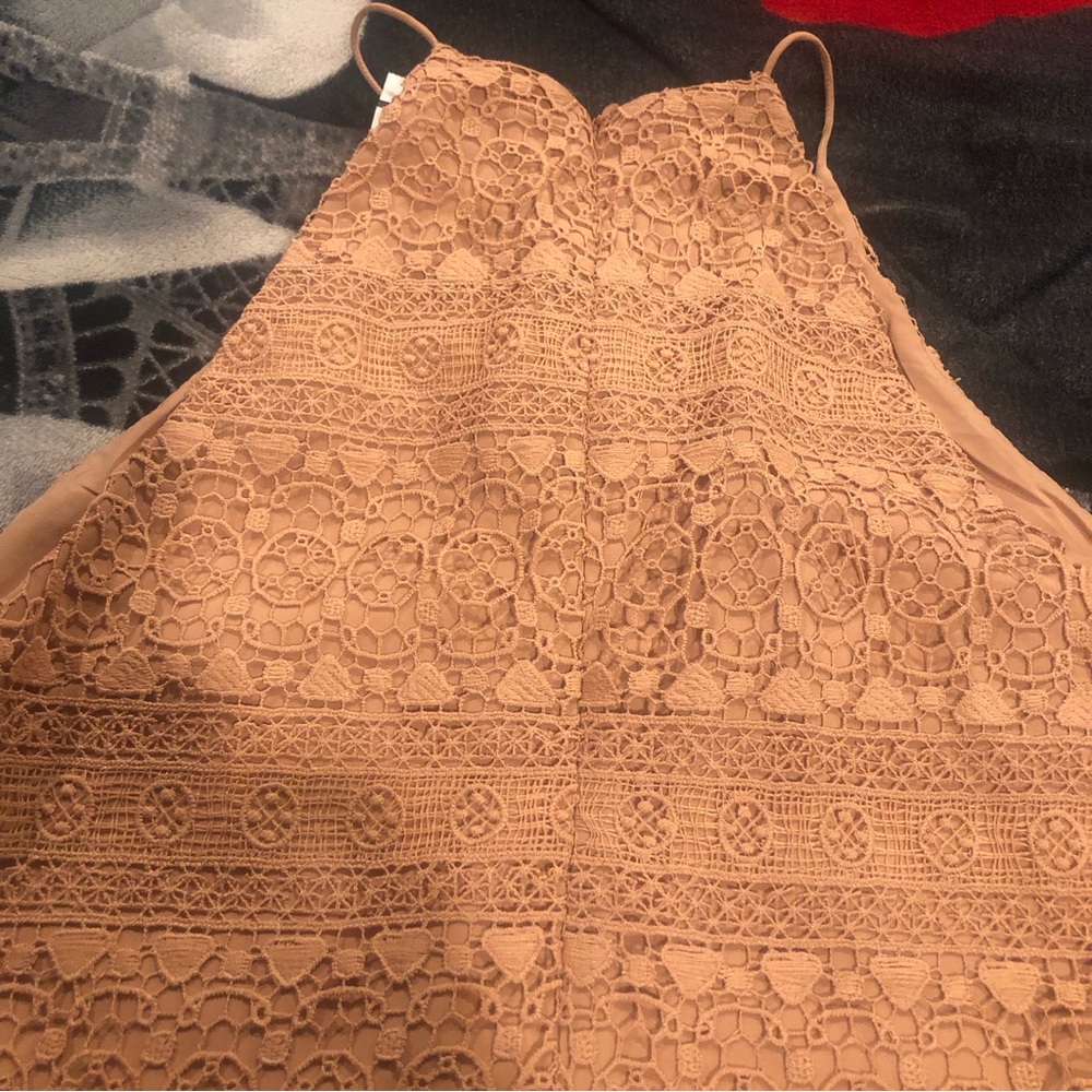 Beautiful peach lace midi dress with double ruffled